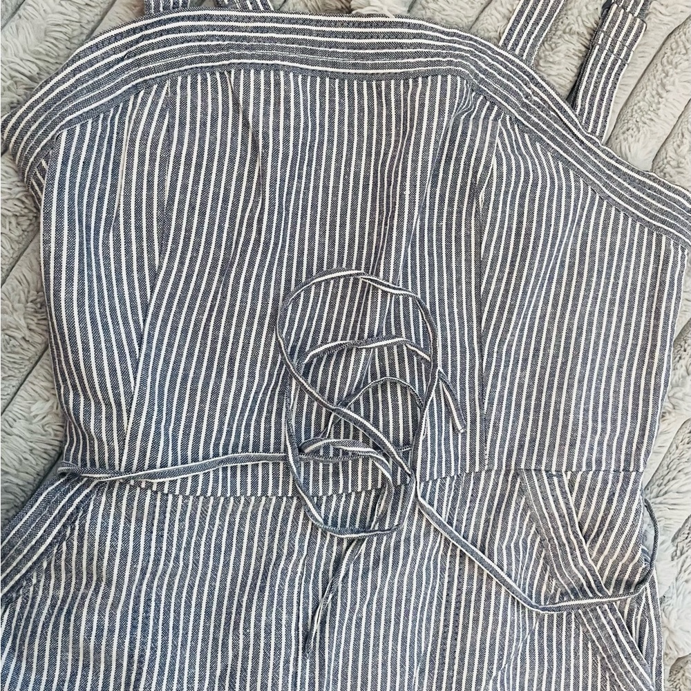 Blue and white striped jumpsuit